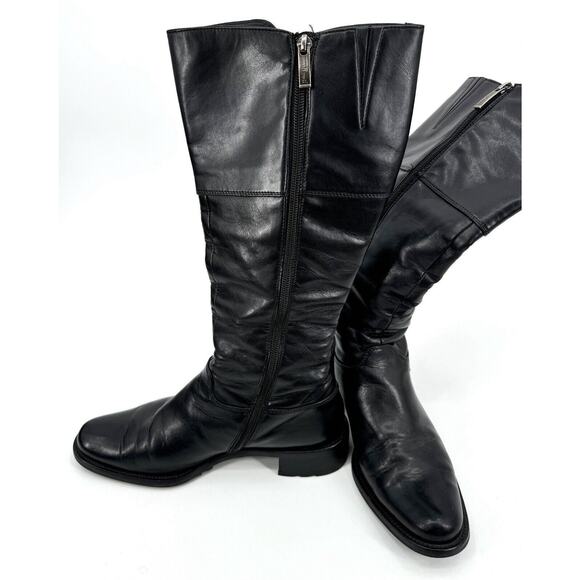paul green boots Women 9 Black Leather High Buckles Zipper Made In Austria Moto - Picture 5 of 10